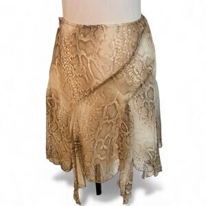 Snakeskin print handkerchief hem skirt, Rampage size 7 bohemian cream brown midi